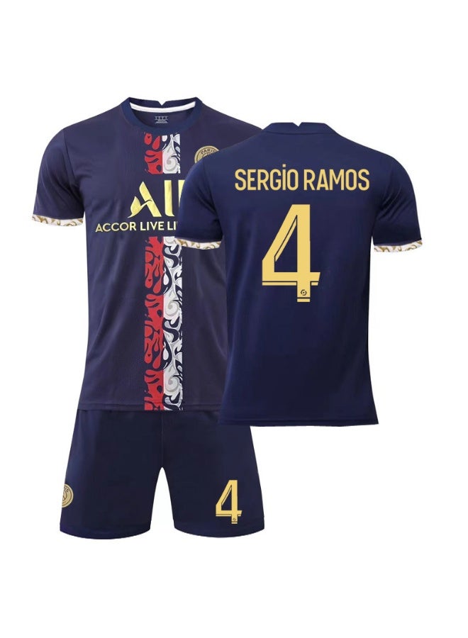 PSG 2022-2023 الموسم #4 سيرجيو راموس لكرة القدم جيرسي السراويل تناسب حجم الأطفال وحجم الكبار ، هدية للجماهير والأصدقاء - Image 1